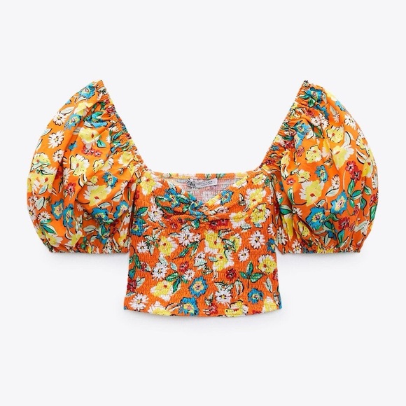 Zara Tops - Zara Floral Puff Balloon Sleeve Smocked Crop Top Large Blogger